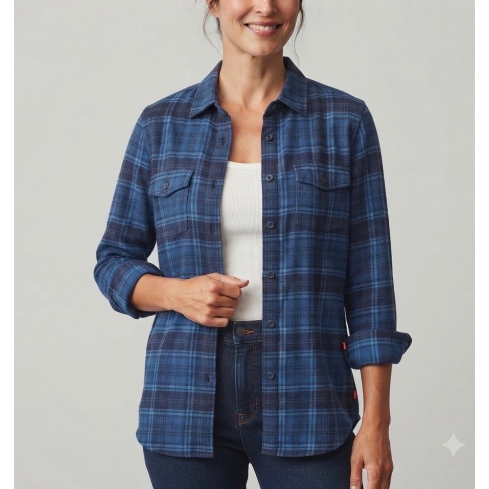 The Normal Brand Womens Mountain Shirt Indigo Plaid Flannel XS F2WWMNTSINPO